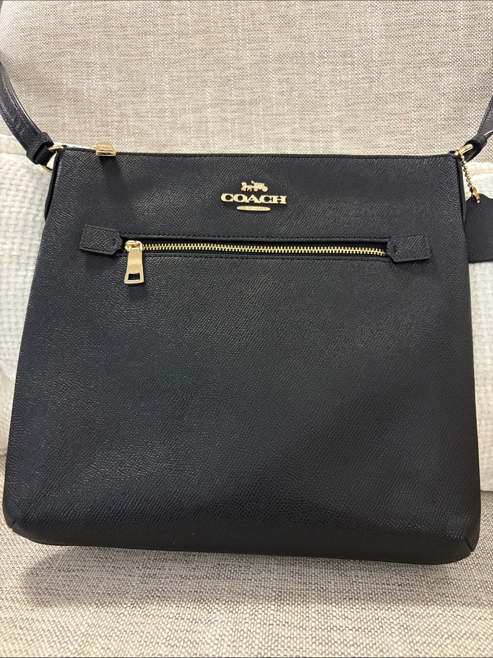 Coach Black Rowan Leather Crossbody with Gold Logo and Zip
